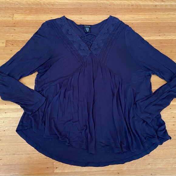Torrid navy blue long sleeve blouse top - Picture 1 of 5